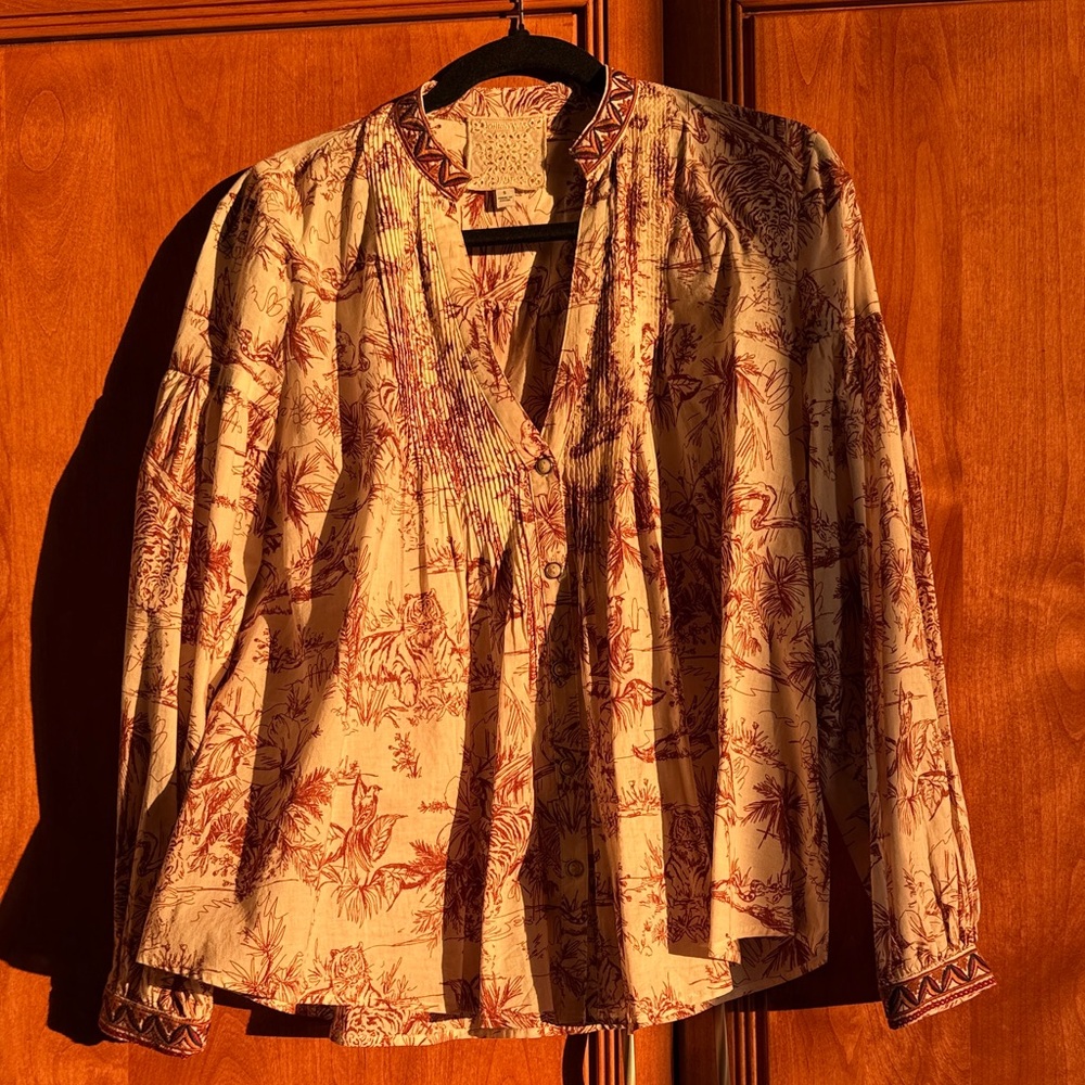 Johnny Was Cream and Red Floral Blouse